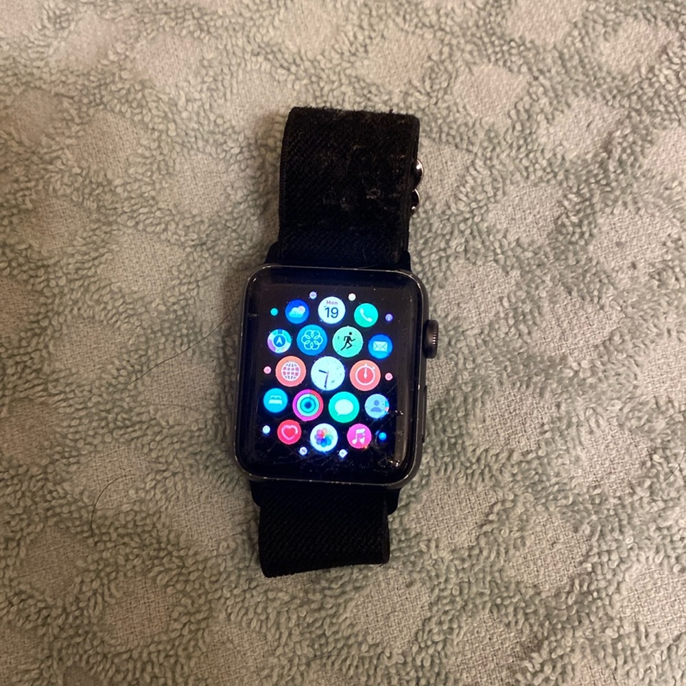 Series 3 Apple Watch with small crack in lower right corner but still functions